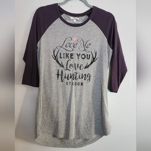 Love Me Like You Love Hunting Season Baseball Tee Small Deer Hunting Maurices